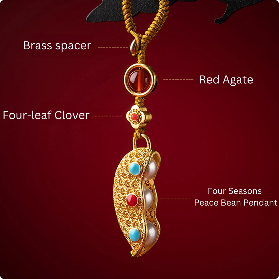 INNERVIBER Brass Agate Four Seasons Peace Bean Pod Keychain for Men and Women