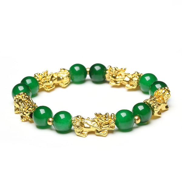 Gold Plated Brass Pixiu Feng Shui Bracelet Bracelet INNERVIBER Green Jade