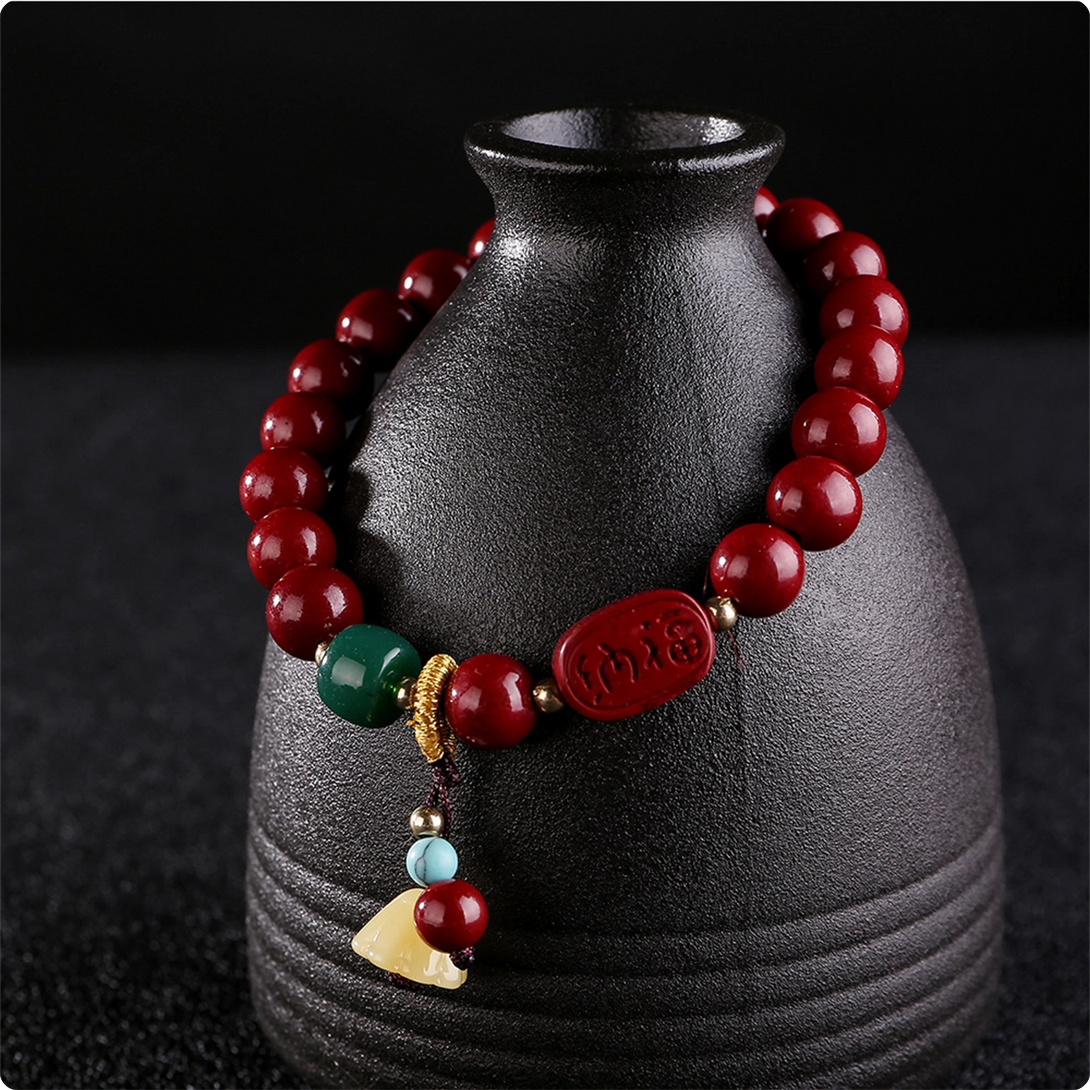 INNERVIBER Natural Cinnabar Lotus Charm  Cinnabar Feng Shui Wealth Bracelet