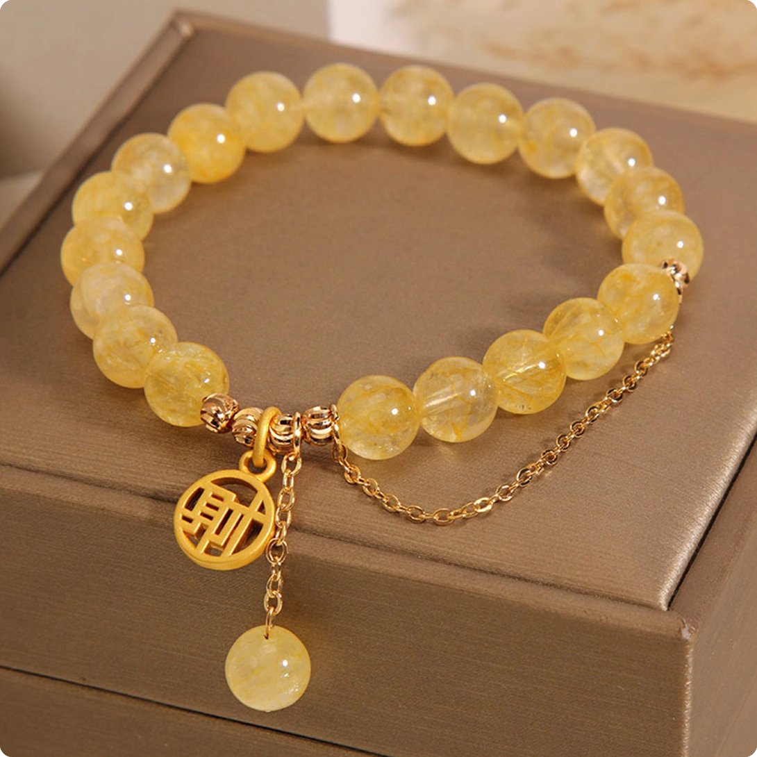 INNERVIBER Natural Citrine Wealth Character Charm Lucky Bracelet