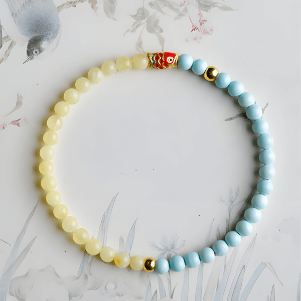 INNERVIBER Amber Turquoise Koi Gold Buddhist Bead Bracelet Bracelet