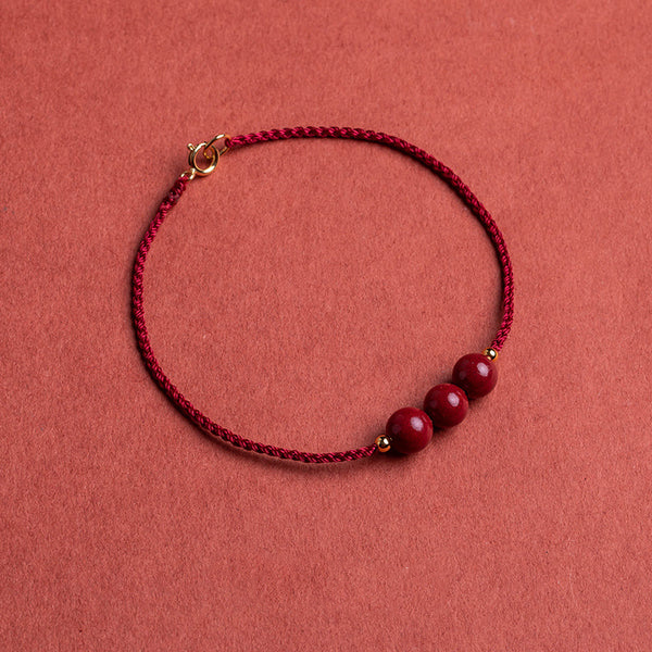 INNERVIBER Cinnabar Bead Blessing Braid String Bracelet Bracelet INNERVIBER Wine Red Three-Bead 15cm