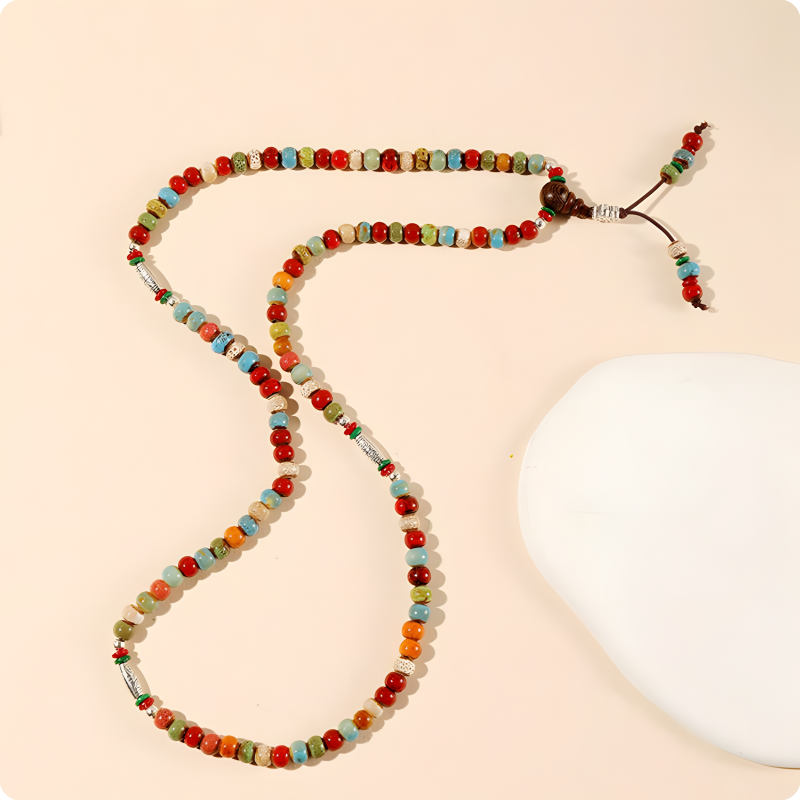 INNERVIBER Handwoven Ceramic 108 Colorful Buddha Bead Health Bracelet Necklace - INNERVIBER