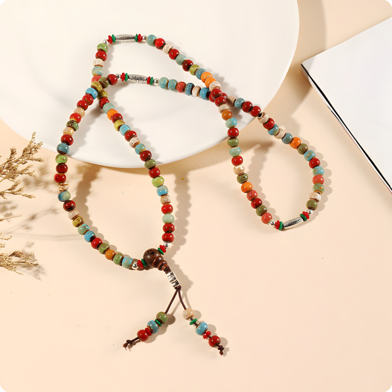 INNERVIBER Handwoven Ceramic 108 Colorful Buddha Bead Health Bracelet Necklace - INNERVIBER