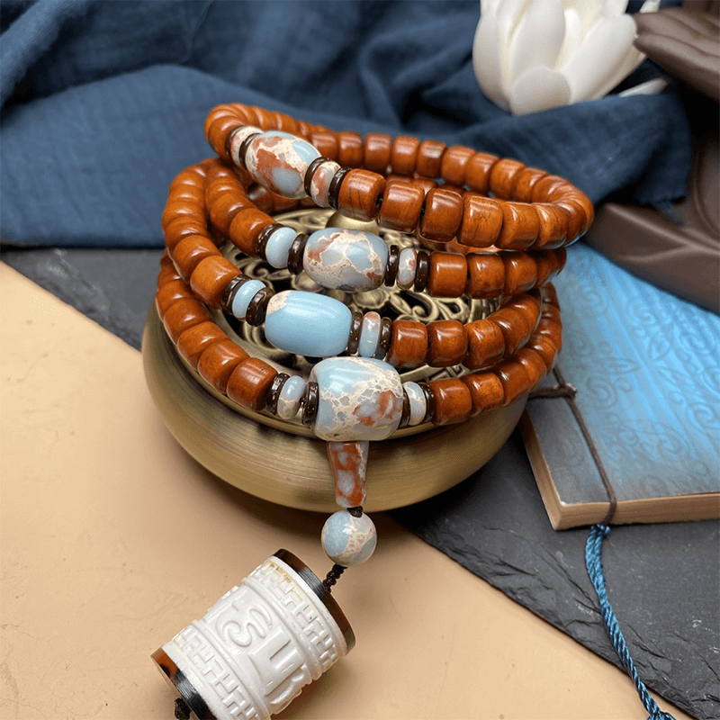 INNERVIBER  108 Beads  MALA Tibetan Style Yak Bone Divine Protection Strength Bracelet - INNERVIBER
