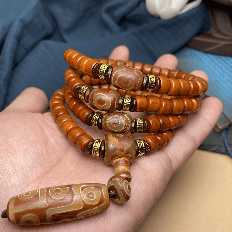 INNERVIBER  108 Beads  MALA Tibetan Style Yak Bone Divine Protection Strength Bracelet - INNERVIBER