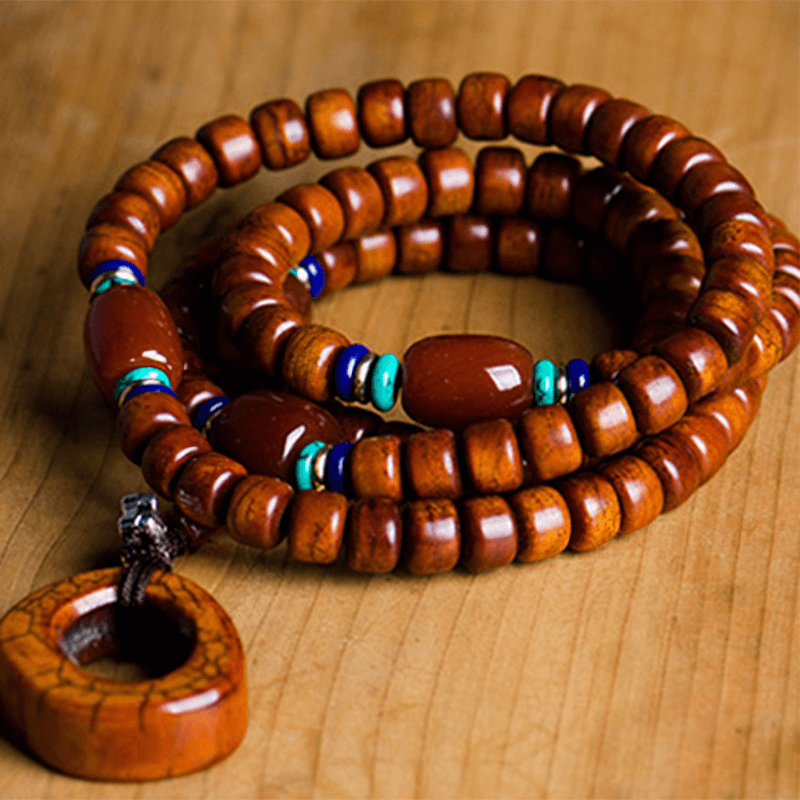 INNERVIBER  108 Beads  MALA red agate Tibetan Style Yak Bone Divine Protection Strength Bracelet - INNERVIBER