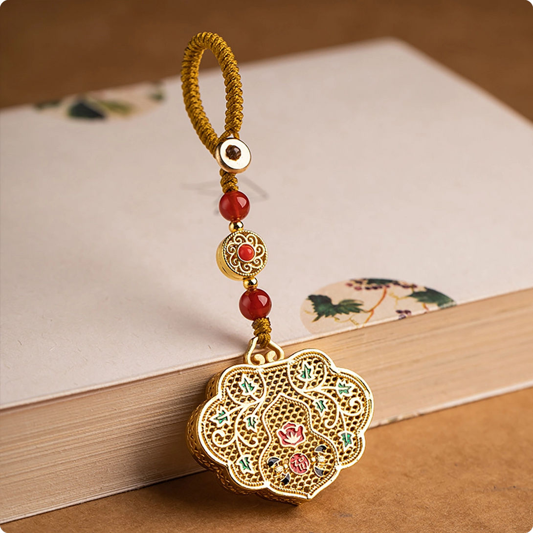 INNERVIBER Brass Agate Enamel Peace Ruyi Lock Keychain Pendant Decoration