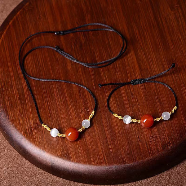 Red Agate Crystal Protection Bracelet Jewelry Sets For Women Necklace INNERVIBER Bracelet+Necklace
