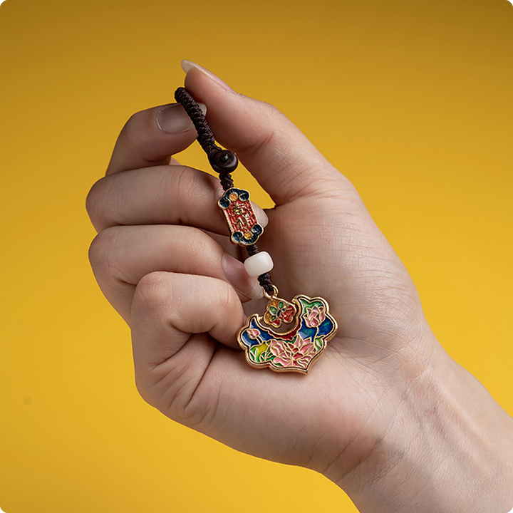 Ancient Enamel Peace Lock Auspicious Handcrafted Couple's Keychain Pendant