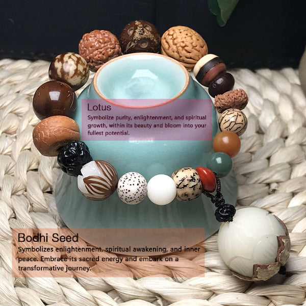 INNERVIBER Bodhi Seed Agate Multi-treasure Buddha Beads Wisdom Harmony