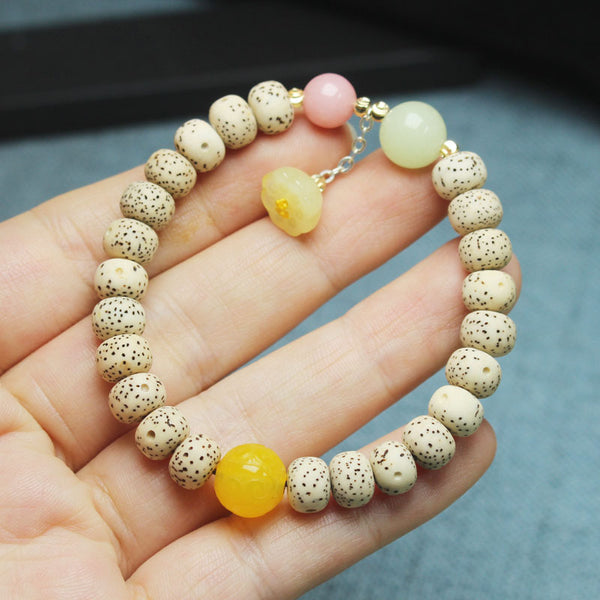 Bodhi Seeds Barrel Beads Lotus Seedpod Jade Stone Bracelet INNERVIBER