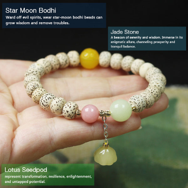 Star Moon Bodhi and Jade stone and lotus seedpod