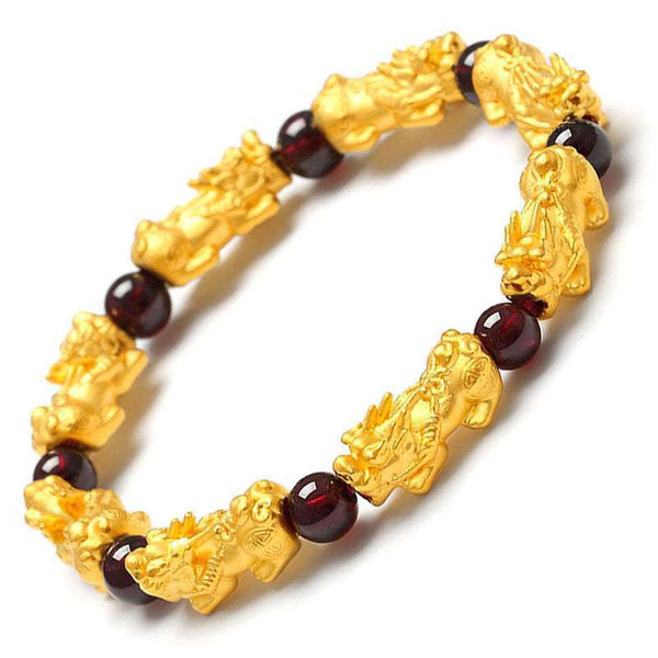 Brass Gilding Pixiu Garnet Hard Gold Fortune Bracelet INNERVIBER