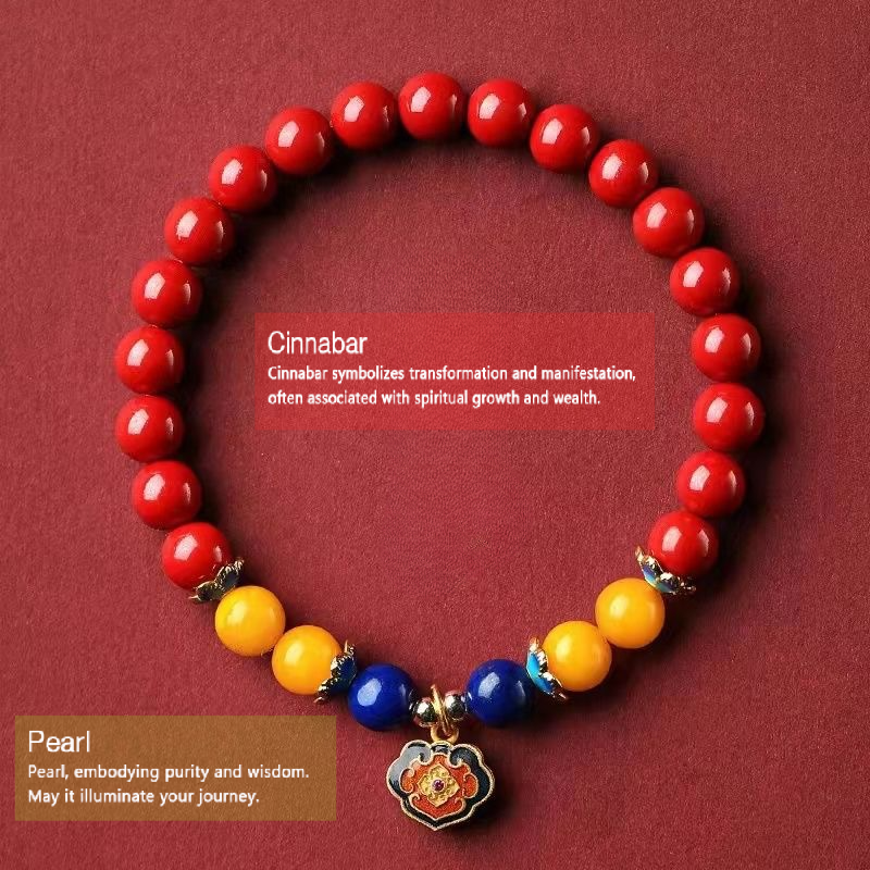 Cinnabar Bead Natural Pearl Longevity Lock Peace Bracelet Bracelet INNERVIBER 9
