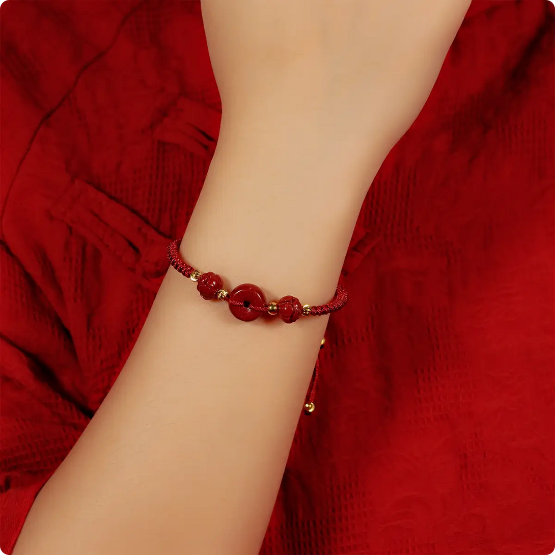 INNERVIBER Cinnabar Peace Buckle Lotus Happiness Abundance Wealth String Bracelet Bracelet 