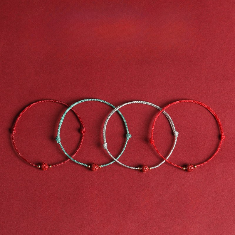 INNERVIBER Cinnabar Lotus Gold Beads Red String Anklet Bracelet