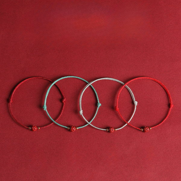 INNERVIBER Cinnabar Lotus Gold Beads Red String Anklet Bracelet