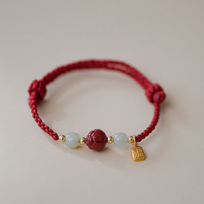 Cinnabar Red String Lotus Fu Character Blessing Peace Bracelet INNERVIBER