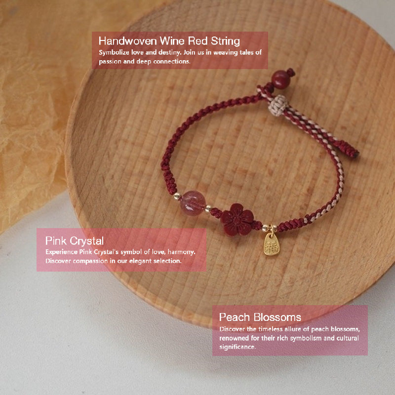 BlessingGiver Cinnabar Strawberry Crystal Peach Blossom Love Luck Red String Bracelet BlessingGiver