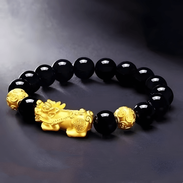 Gold Plated Brass Pixiu Obsidian Fortune Bracelet INNERVIBER
