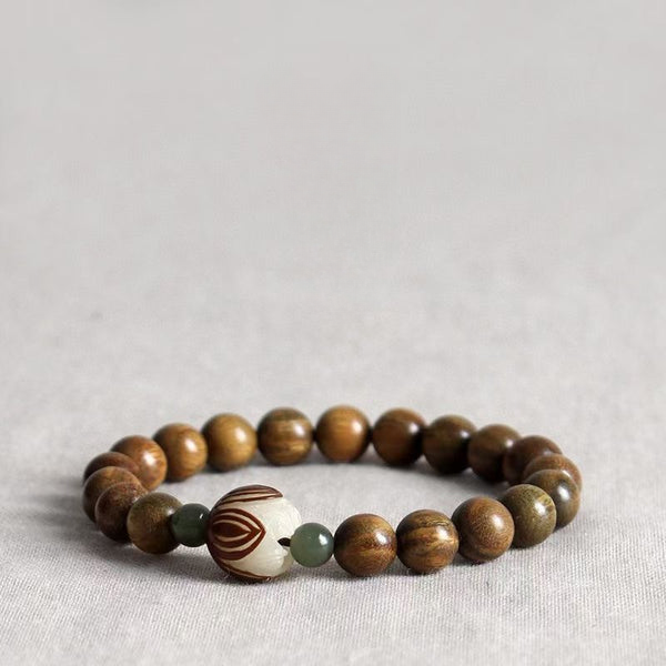 INNERVIBER Green Sandalwood Bodhi Lotus Purity Renewal Healing Round Buddha Beads Bracelet