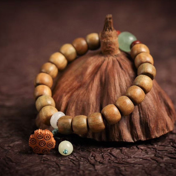 Green Sandalwood Prosperity Jade Barrel Buddhist Beads Bracelet Bracelet INNERVIBER main