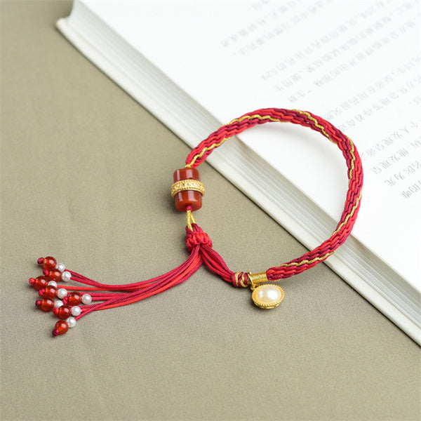 INNERVIBER Red Lotus Root Knot Women's Bracelet
