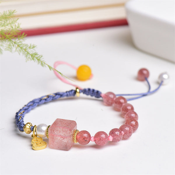 INNERVIBER Handmade Woven Strawberry Crystal Square Bead Bracelet Bracelet INNERVIBER 3