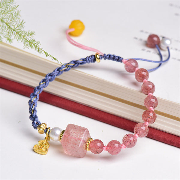 INNERVIBER Handmade Woven Strawberry Crystal Square Bead Bracelet Bracelet INNERVIBER 2