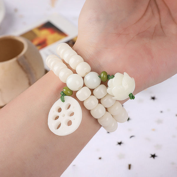 White Jade Bodhi Lotus Root Lotus Flower Blessing Bracelet Bracelet INNERVIBER 2