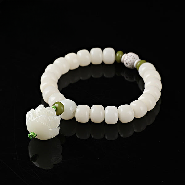 White Jade Bodhi Lotus Root Lotus Flower Blessing Bracelet Bracelet INNERVIBER Lotus Flower