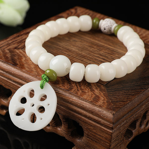 White Jade Bodhi Lotus Root Lotus Flower Blessing Bracelet Bracelet INNERVIBER Lotus Root