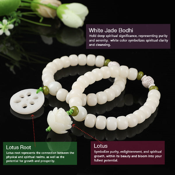 White Jade Bodhi Lotus Root Lotus Flower Blessing Bracelet Bracelet INNERVIBER 3