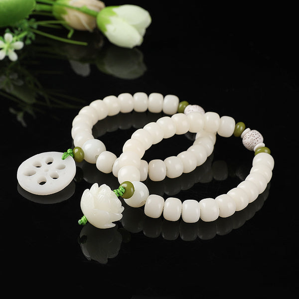 White Jade Bodhi Lotus Root Lotus Flower Blessing Bracelet Bracelet INNERVIBER 1