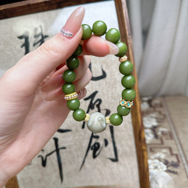 Green Bodhi Buddha Beads Rabbit Zodiac Sign Bracelet INNERVIBER
