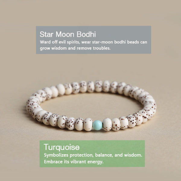 BlessingGiver Moon Star Bodhi Tranquility Turquoise Amber Cinnabar Healing Beads Bracelet BlessingGiver
