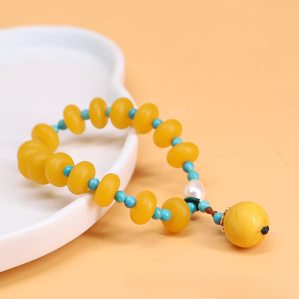 Natural Amber Turquoise Peace Buckle Pearl Balance Bead Bracelet Bracelet INNERVIBER Default Title