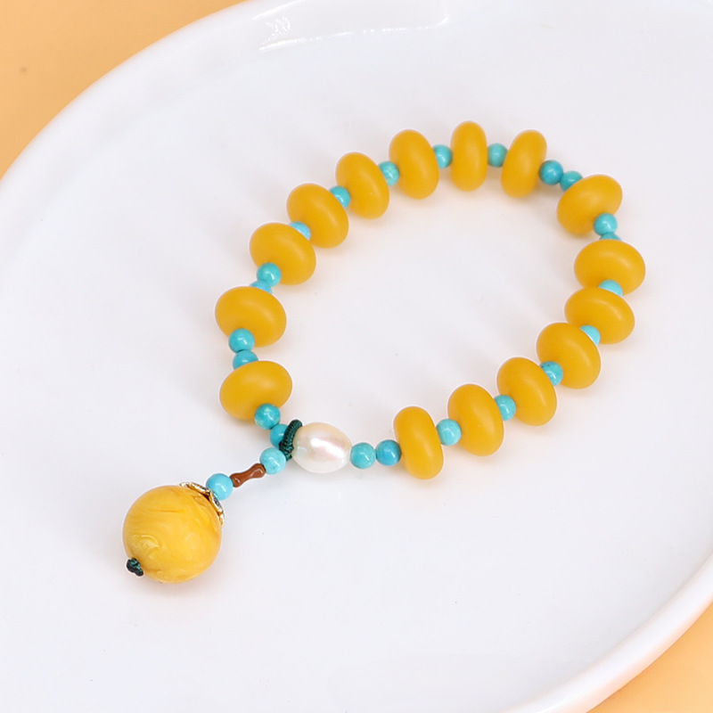 BlessingGiver Natural Amber Turquoise Peace Buckle Pearl Balance Bead Bracelet BlessingGiver