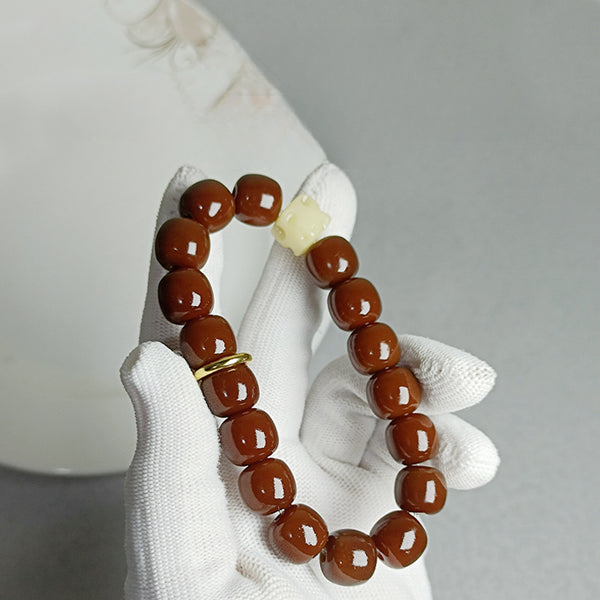 Natural Caramel Weathered Bodhi Single Loop Barrel Bead Wealth Bracelet Bracelet INNERVIBER Bodhi 12mm