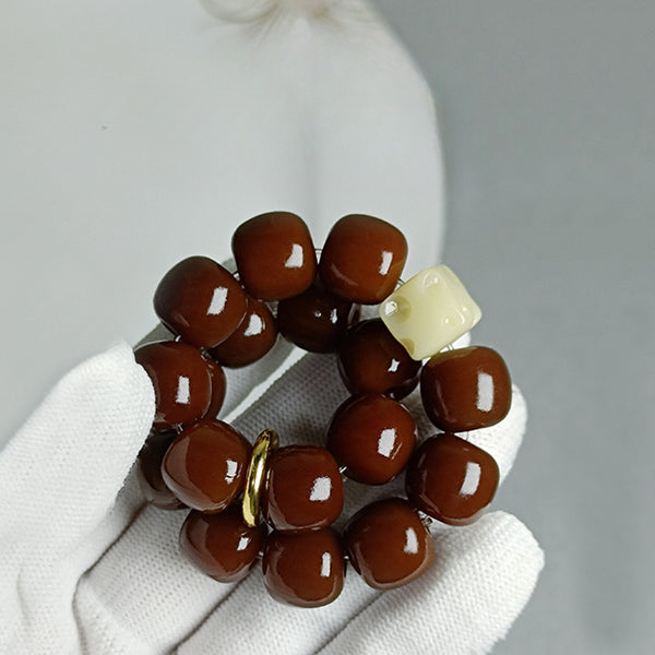 Natural Caramel Weathered Bodhi Single Loop Barrel Bead Wealth Bracelet Bracelet INNERVIBER Mellow 12mm