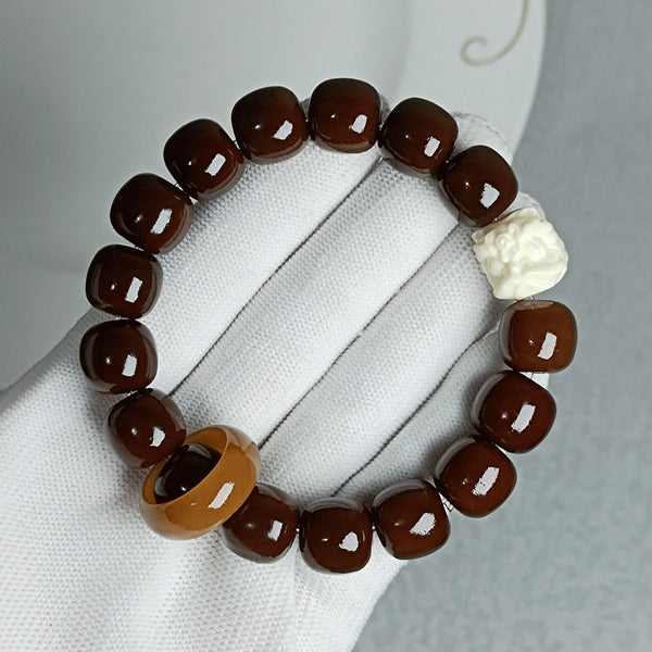 Natural Caramel Weathered Bodhi Single Loop Barrel Bead Wealth Bracelet Bracelet INNERVIBER Dog 11mm