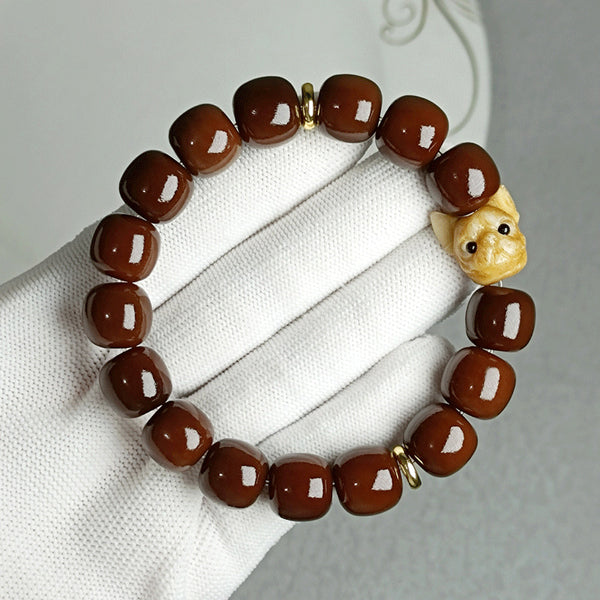 Natural Caramel Weathered Bodhi Single Loop Barrel Bead Wealth Bracelet Bracelet INNERVIBER Dog 12mm