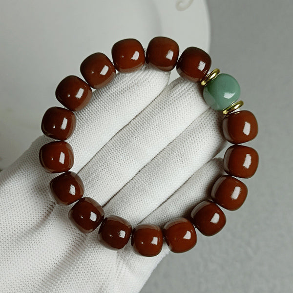 Natural Caramel Weathered Bodhi Single Loop Barrel Bead Wealth Bracelet Bracelet INNERVIBER Beads 12mm