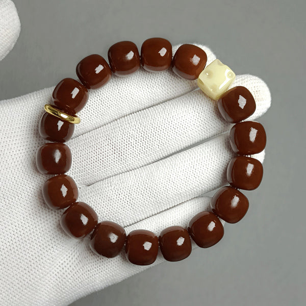 Natural Caramel Weathered Bodhi Single Loop Barrel Bead Wealth Bracelet Bracelet INNERVIBER Mellow 11mm