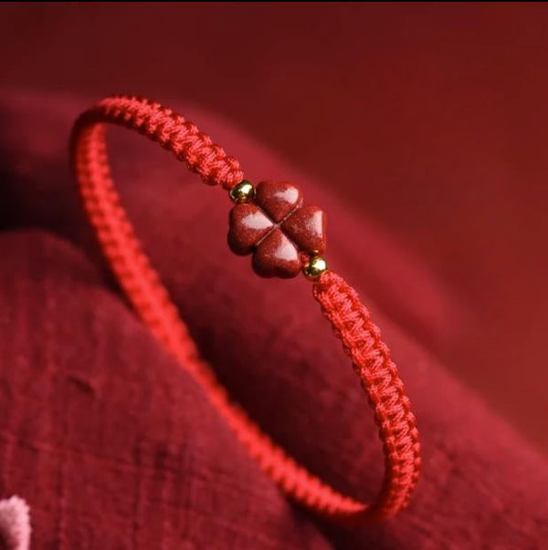 Natural Cinnabar Four-Leaf Clover Red String Lucky Bracelet Anklet Bracelet INNERVIBER main