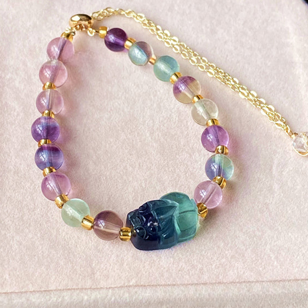 Natural Crystal Colorful Fluorite Pixiu Lucky Wealth Bracelet INNERVIBER