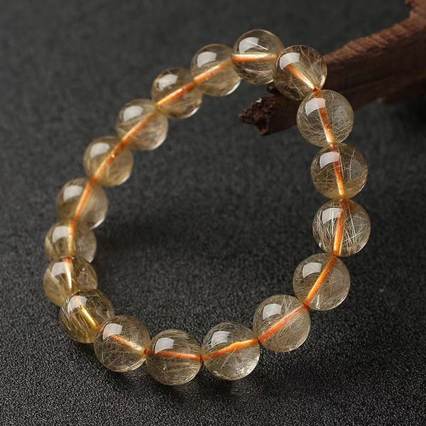 Natural Crystal Golden Rutilated Quartz Pure Beaded Bracelet Bracelet INNERVIBER Golden Rutilated Quartz 13~14MM