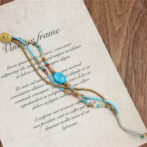 Natural Crystal Handwoven Bohemian-style Purity Clarity Bracelet Bracelet INNERVIBER blue