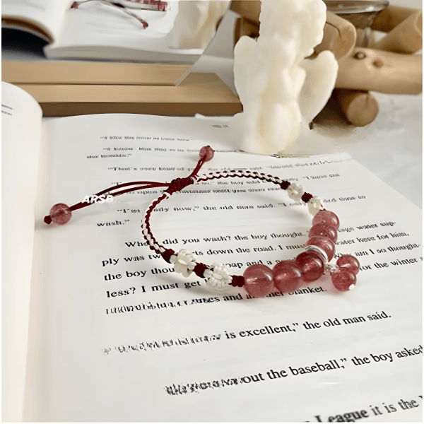 Natural Crystal Love Braided String Bracelet Bracelet INNERVIBER Strawberry Crystal